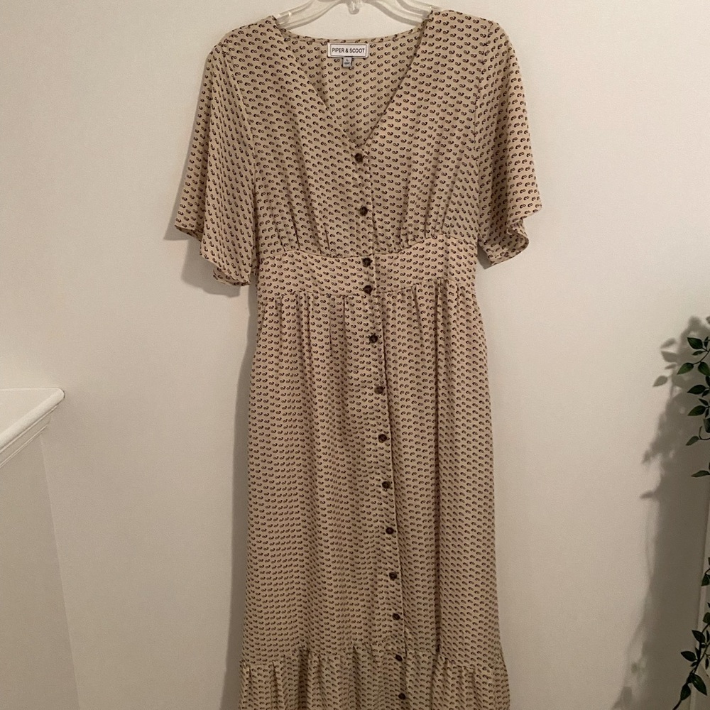 Piper and Scoot Tan Mixed Media Dress